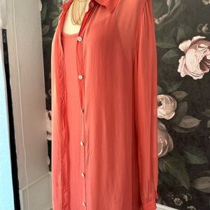 Scandal Italy SET sheer shirt dress Button Down Midi Dress & mini tank dress M‎